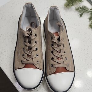 Stylish Tan and White Women's Sneakers